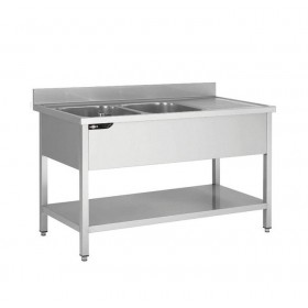 PLONGE INOX 2 BACS AVEC ÉGOUTTOIR A DROITE - 1600X700X950 MM