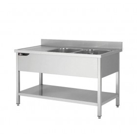 PLONGE INOX 2 BACS AVEC ÉGOUTTOIR A GAUCHE - 1600X700X950 MM