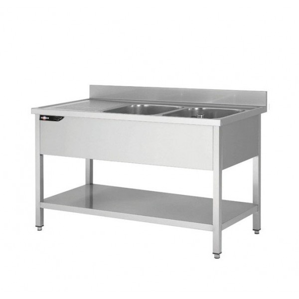 PLONGE INOX 2 BACS AVEC ÉGOUTTOIR A GAUCHE - 1600X700X950 MM