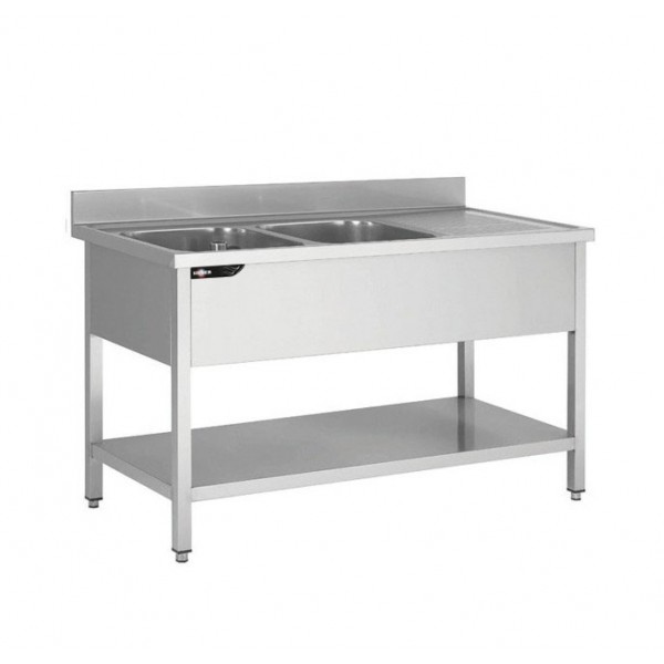 PLONGE INOX 2 BACS AVEC ÉGOUTTOIR A DROITE - 1800X700X950 MM