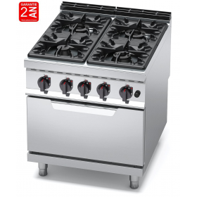FOURNEAU 4 FEUX SUR FOUR GAZ GN2/1- GAMME 900