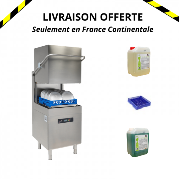Pack déstockage (Lave vaisselle à capot + Liquide de rinçage et lavage + Paniers aux choix)