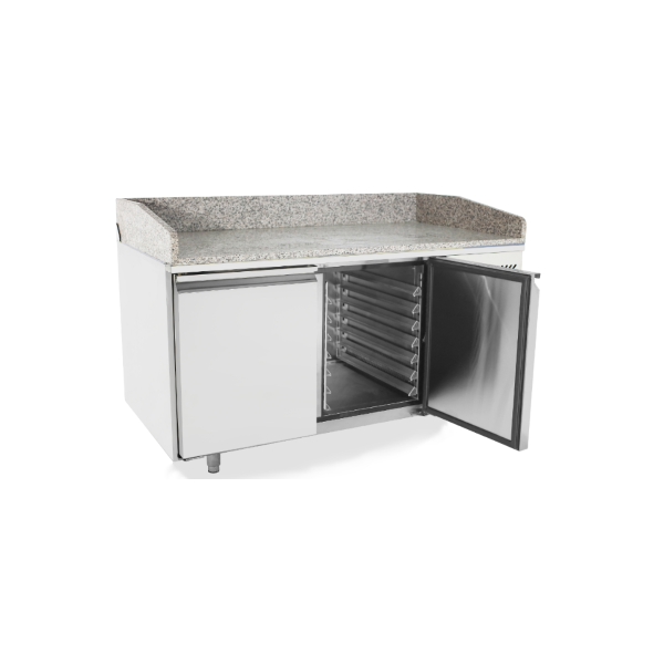 Table à pizzas réfrigérée 2 portes avec vitrine à ingrédients