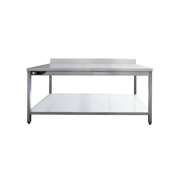 Table inox professionnelle adossée 700x700x850 mm avec étagère