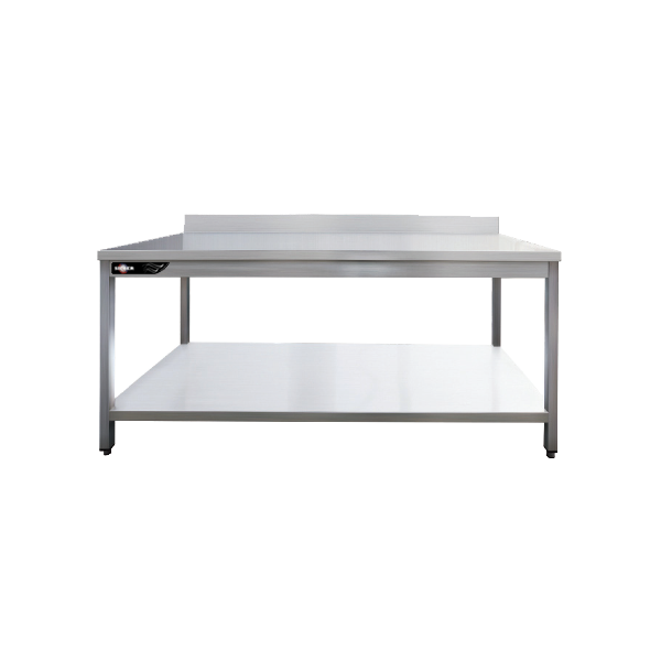 Table inox professionnelle adossée 800x700x850 mm avec étagère
