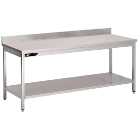 Table inox adossée 1400x700x950 mm avec étagère