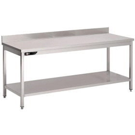 Table inox professionnelle adossée 1500x700x950 mm avec étagère