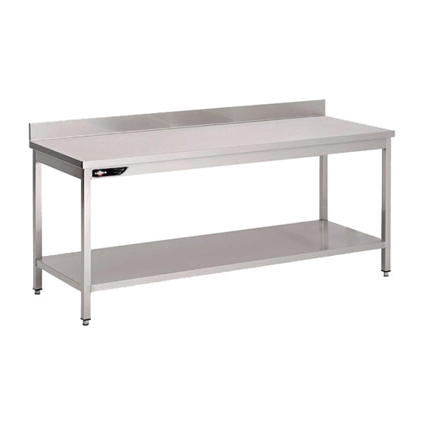 Table inox professionnelle adossée 1500x700x950 mm avec étagère