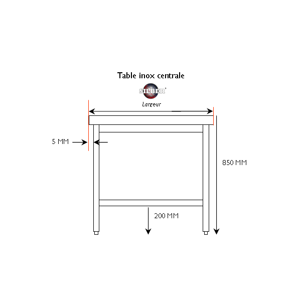 Table de travail inox centrale 2000x700x850 mm