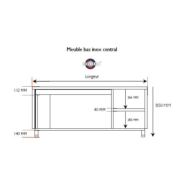 Meuble bas inox central 1200x700x850 mm SILBER